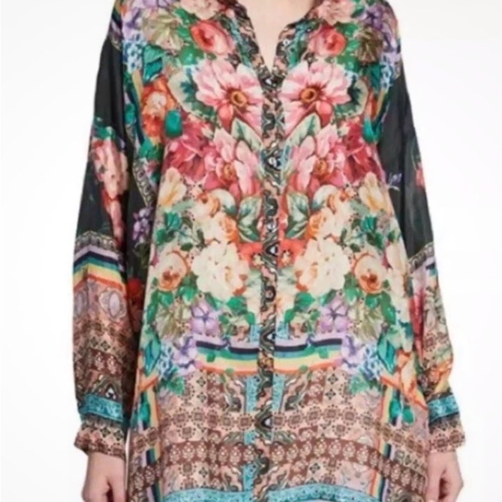 Johnny Was Multicolor Floral Button-Up Top